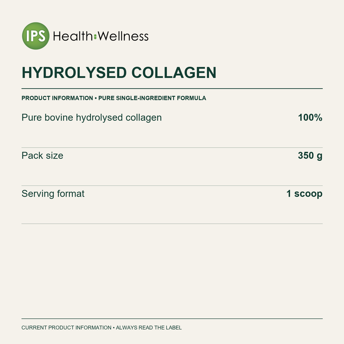 Hydrolysed Collagen ingredient and pack information