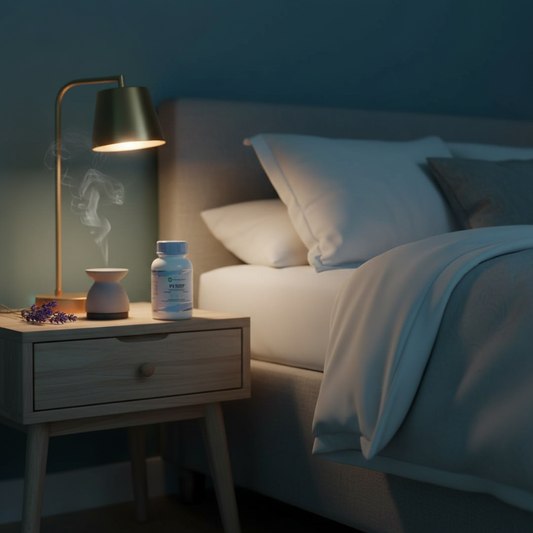 IPS Sleep bottle in a calming nighttime lifestyle setting