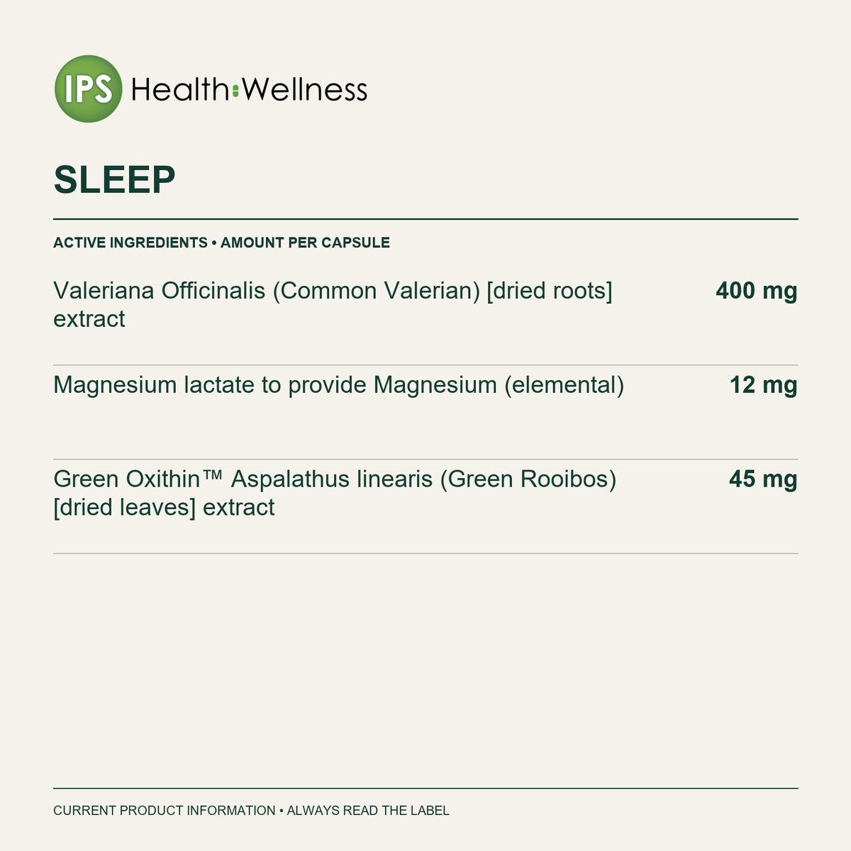 Sleep active ingredients and quantities
