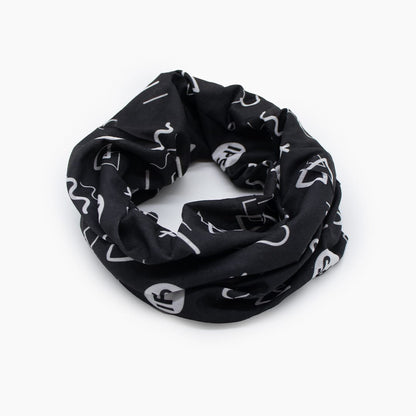 Black IPS Blazing Buff neck gaiter with white geometric pattern