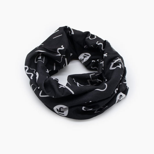 Black IPS Blazing Buff neck gaiter with white geometric pattern