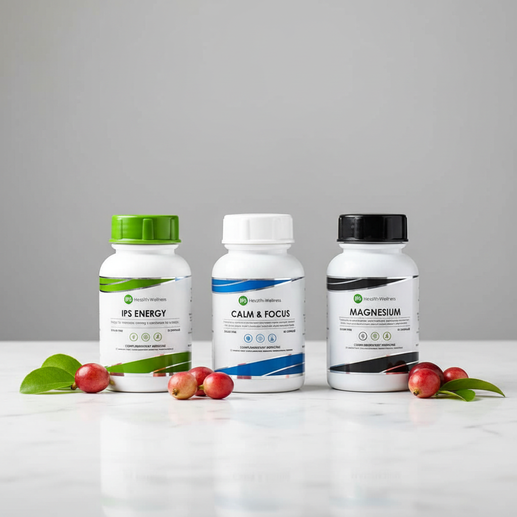 IPS Premium Energy Stack – three bottles on white marble