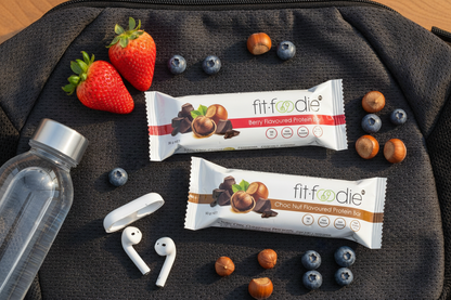 Mixed protein bars lifestyle photo for active on-the-go person