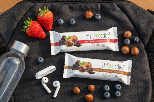 Mixed protein bars lifestyle photo for active on-the-go person