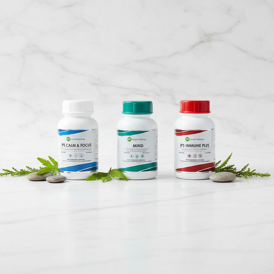 IPS Premium Stress Stack – three bottles on white marble