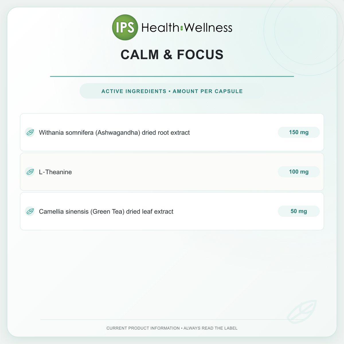 Calm & Focus active ingredients and quantities