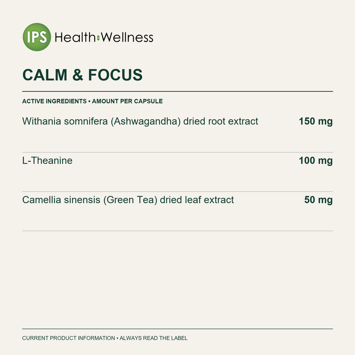 Calm & Focus active ingredients and quantities