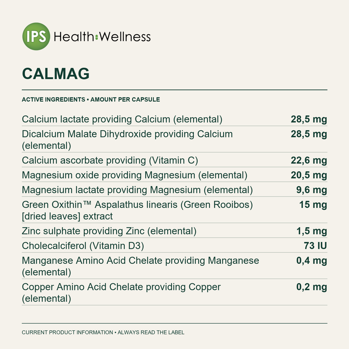 CalMag active ingredients and quantities