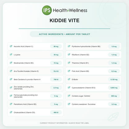 Kiddie Vite active ingredients and quantities