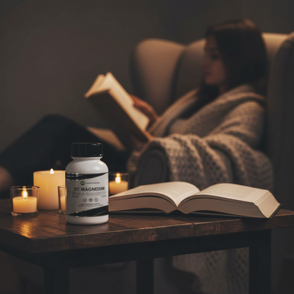 IPS Magnesium lifestyle shot in calm evening setting with candlelight