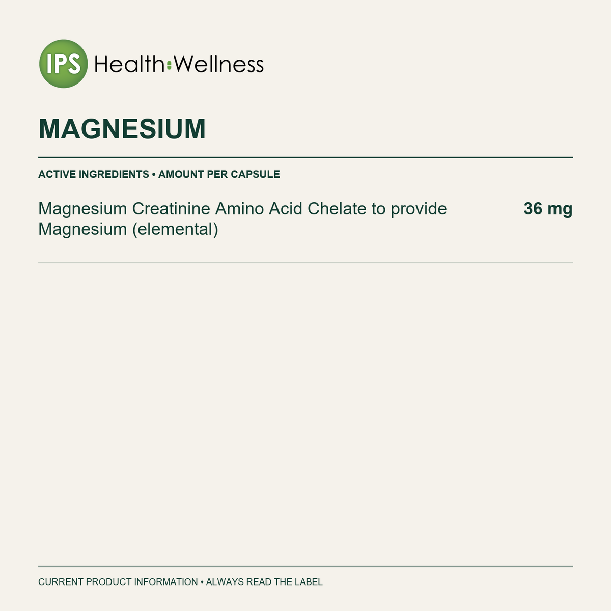 Magnesium active ingredients and quantities
