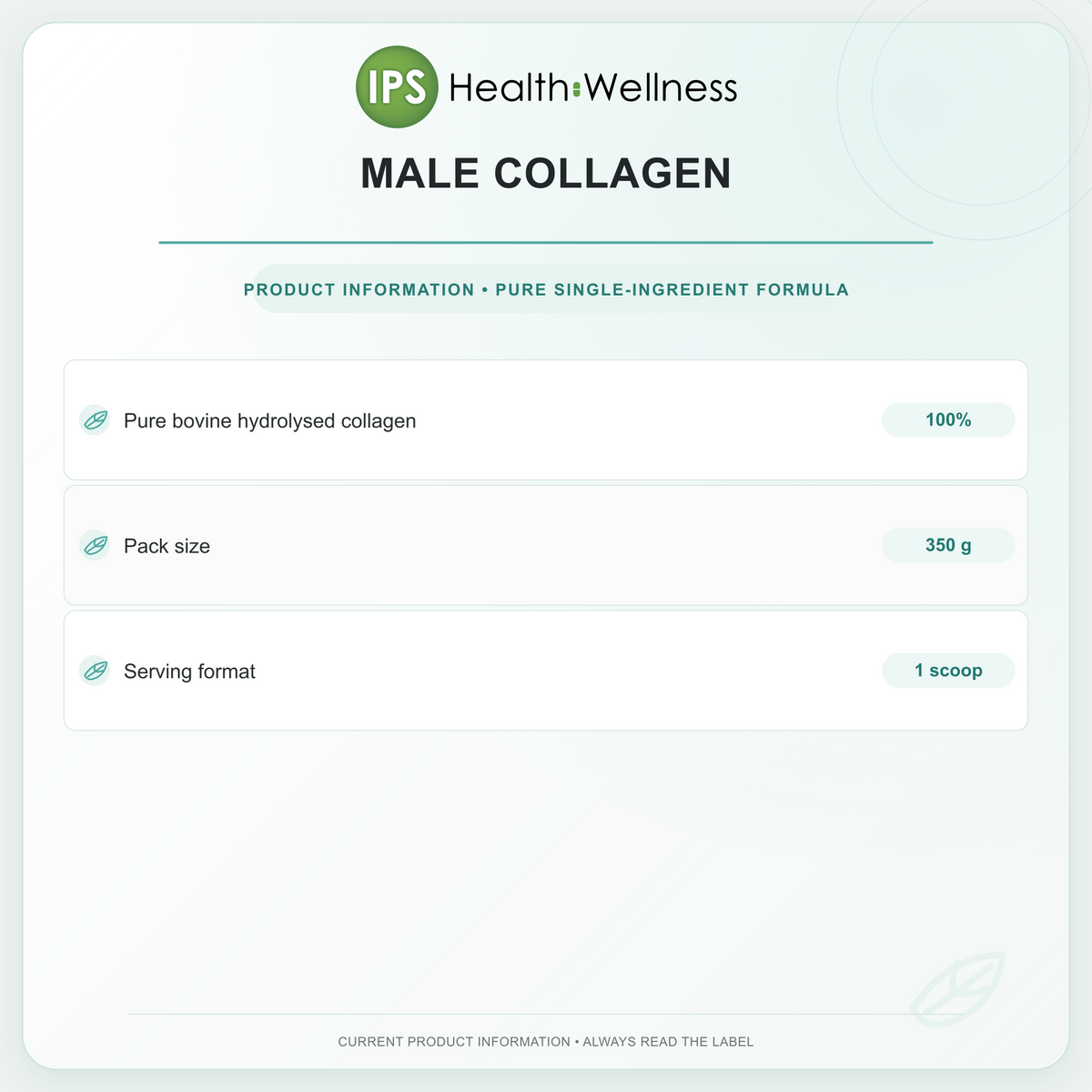 Male Collagen ingredient and pack information
