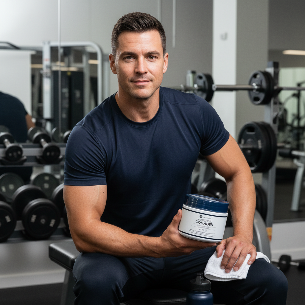 IPS Male Collagen lifestyle shot with athletic man post-workout