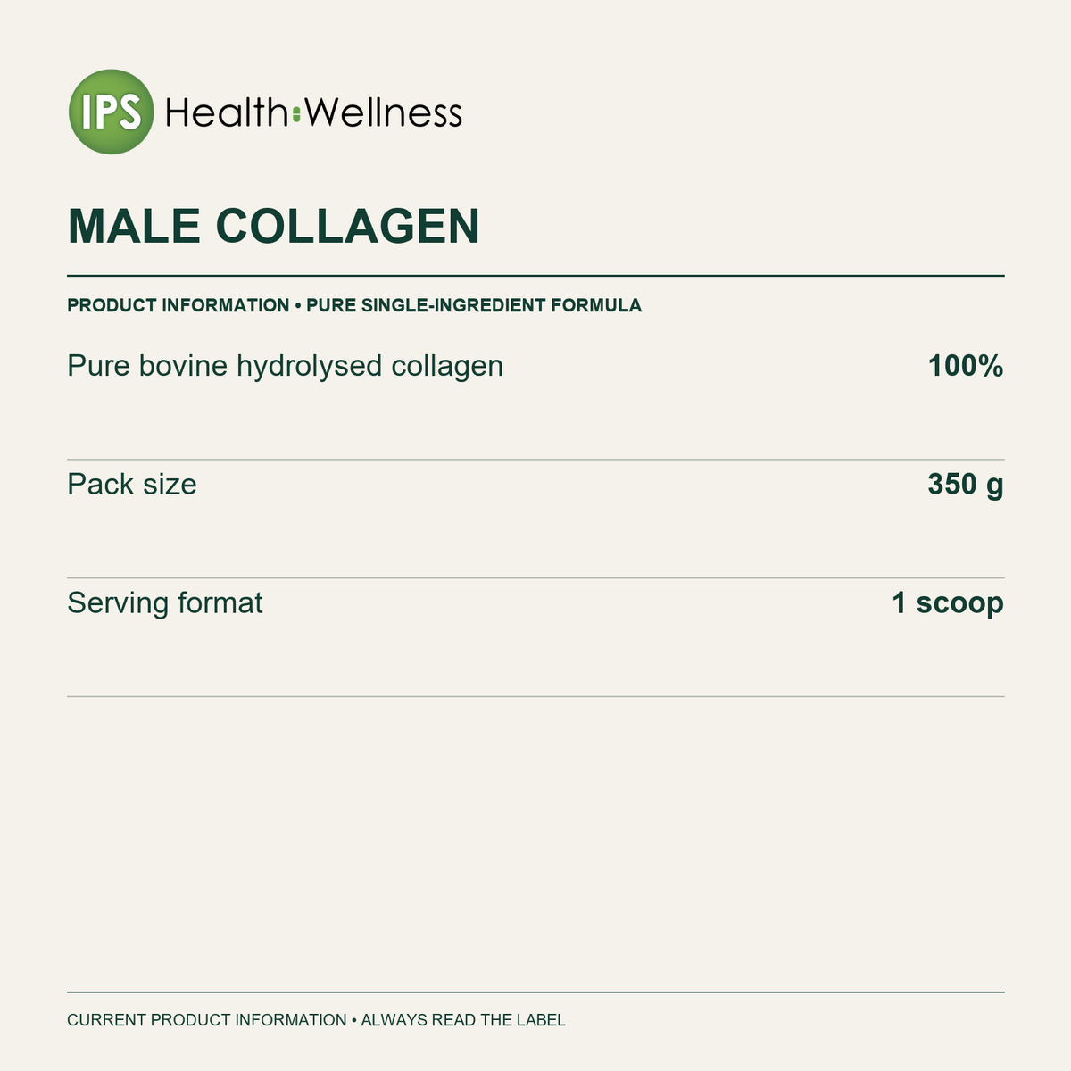 Male Collagen ingredient and pack information