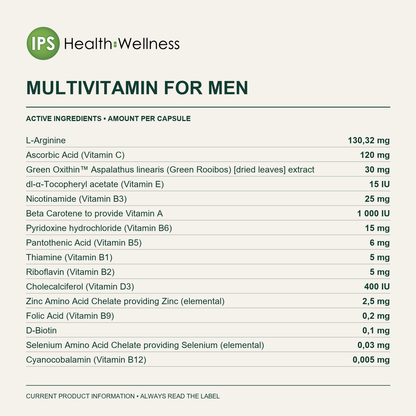 Multivitamin for Men active ingredients and quantities