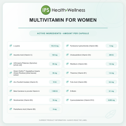 Multivitamin for Women active ingredients and quantities