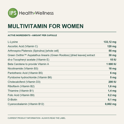 Multivitamin for Women active ingredients and quantities