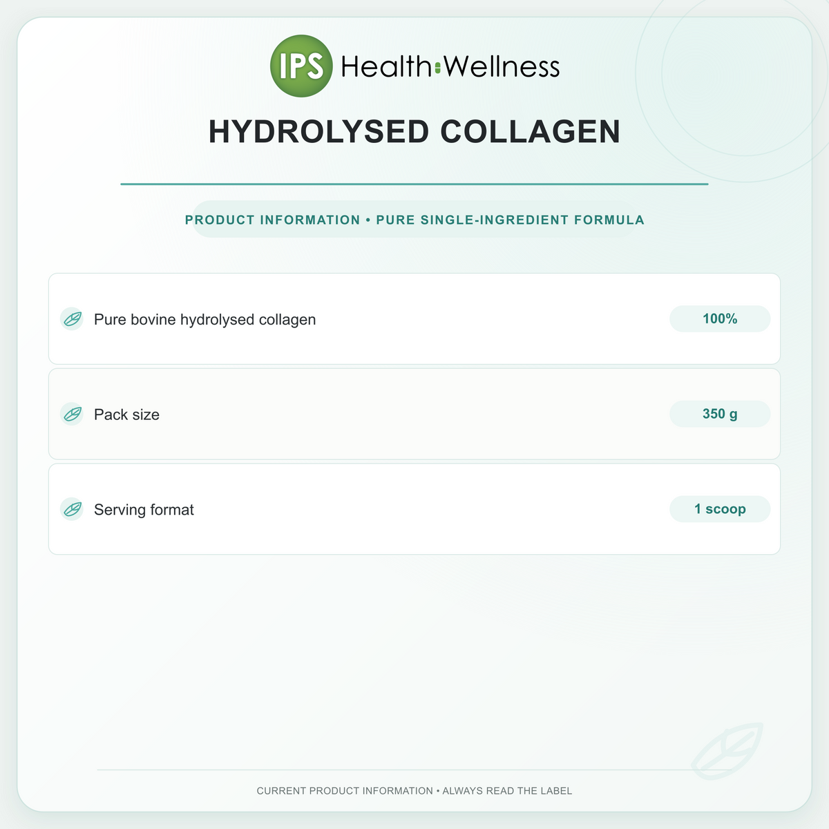 Hydrolysed Collagen ingredient and pack information