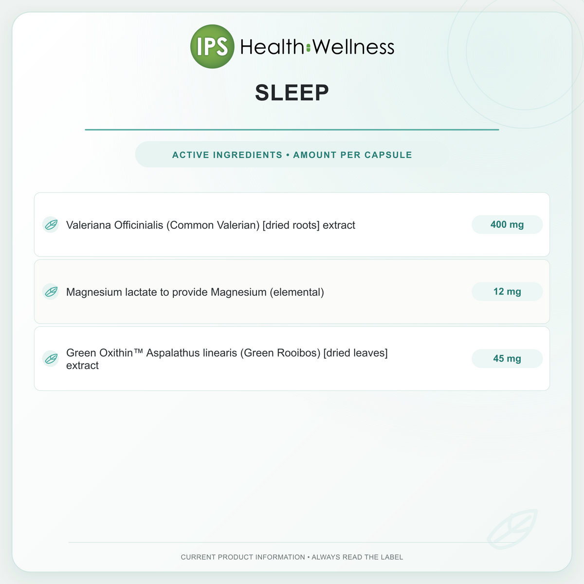 Sleep active ingredients and quantities