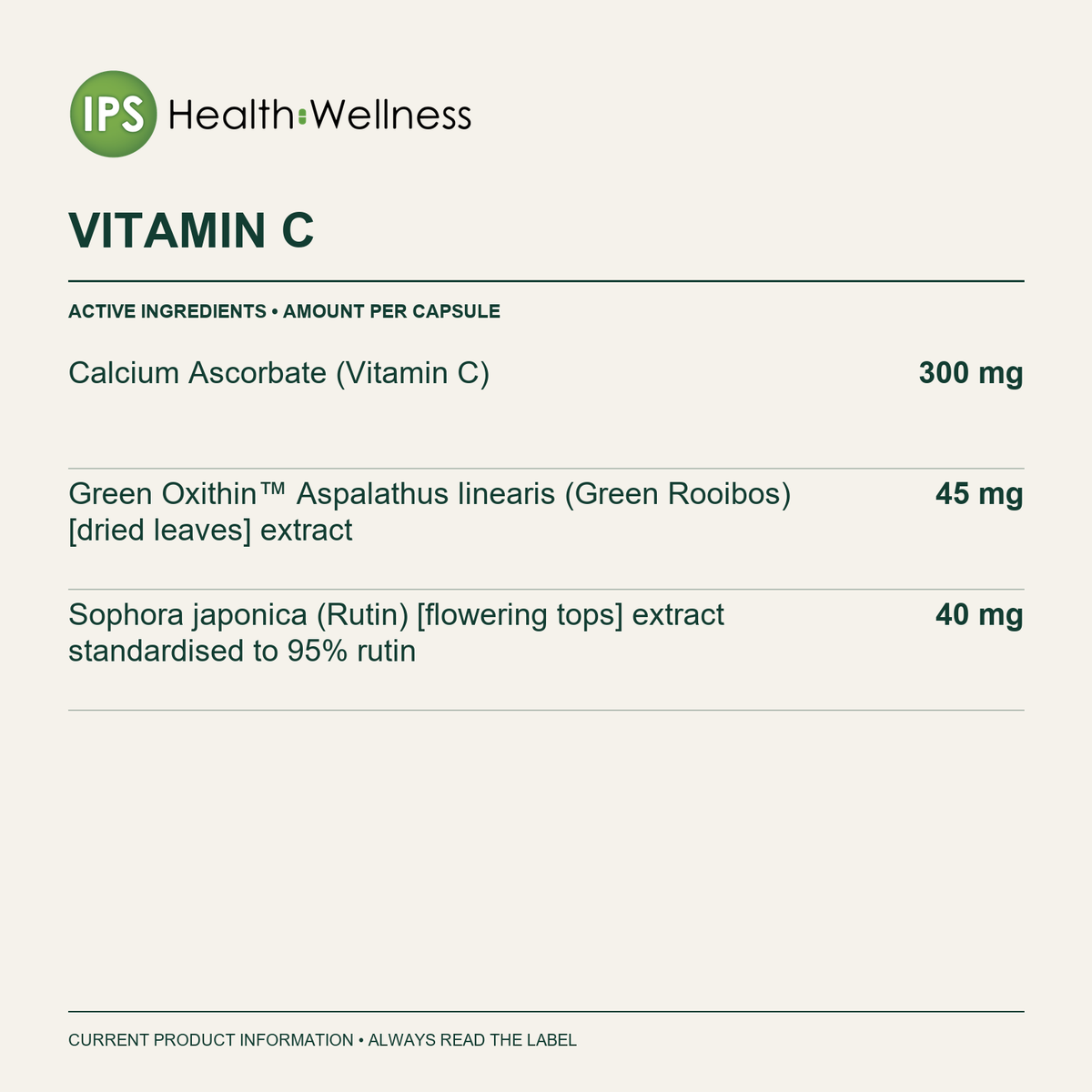 Vitamin C active ingredients and quantities