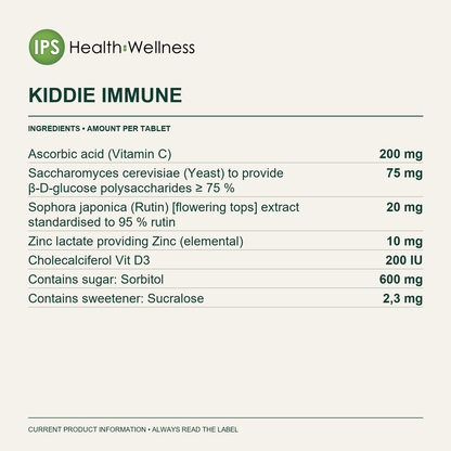 Kiddie Immune ingredients and quantities per tablet