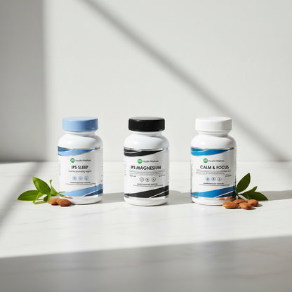 IPS Premium Sleep Stack - three bottles on white marble