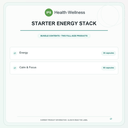 Starter Energy Stack bundle contents – Energy 30 capsules, Calm & Focus 60 capsules