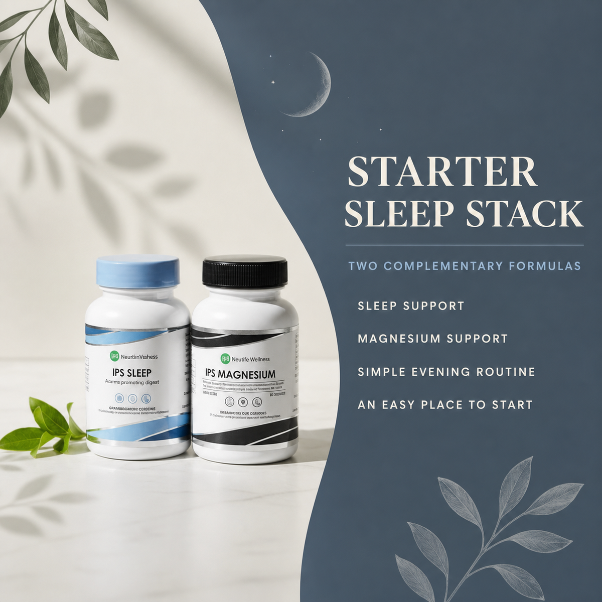 Starter Sleep Stack benefit snapshot for sleep and magnesium support