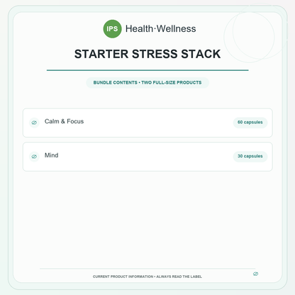 Starter Stress Stack bundle contents – Calm & Focus 60 capsules, Mind 30 capsules
