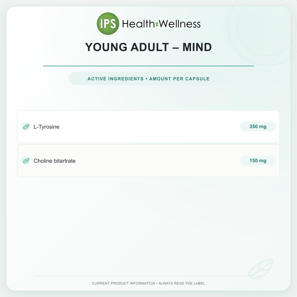 Young Adult – Mind active ingredients and quantities